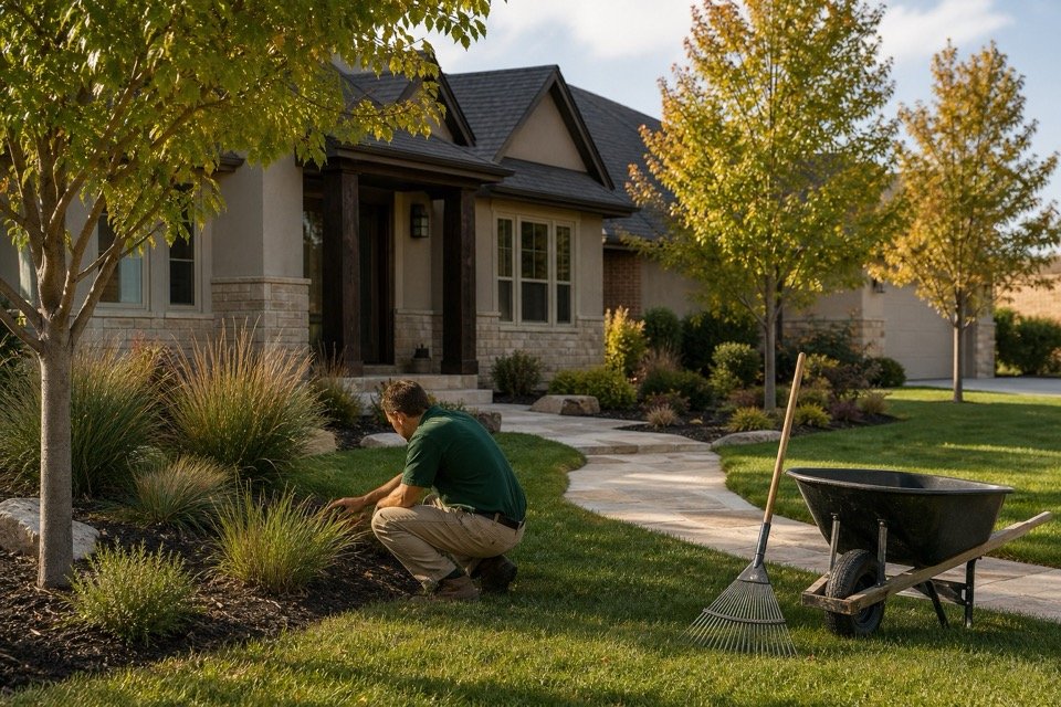 Landscaper preparing a Central Kansas property for fall